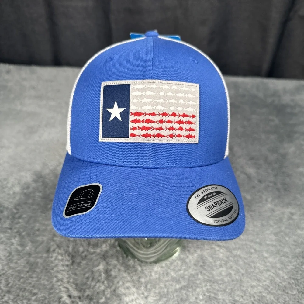 NWT Columbia PFG Hat Blue Mesh Adjustable Snapback Flexfit Budlight Texas Flag